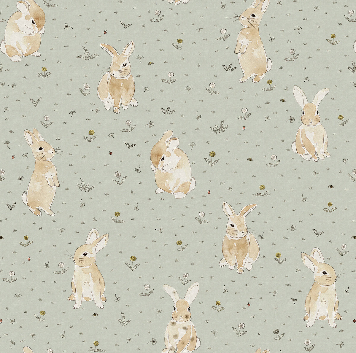 Bunny Field, Mint Mural Wallpaper - pure wallpaper artwork
