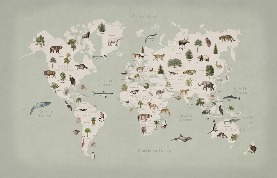 Animal World, Mint Mural Wallpaper