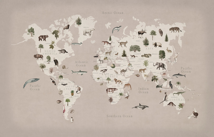 Animal World, Pastel Pink Mural Wallpaper