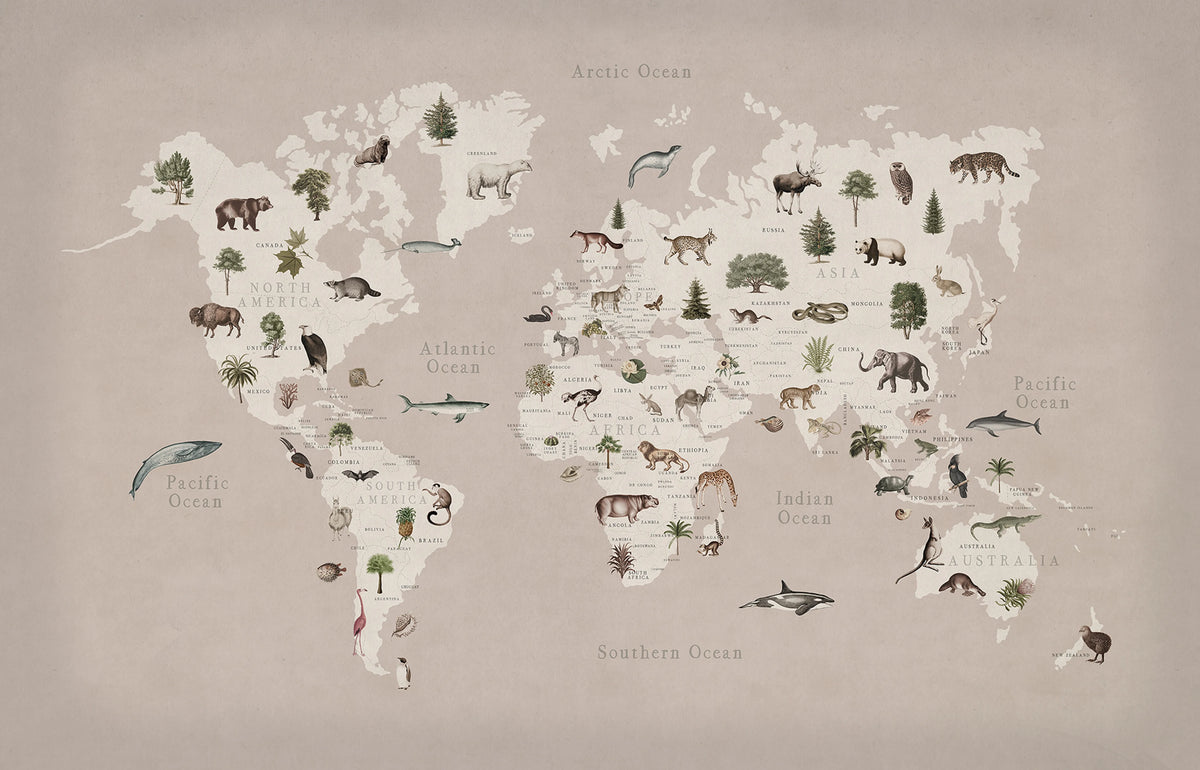 Animal World, Pastel Pink Mural Wallpaper - pure wallpaper artwork