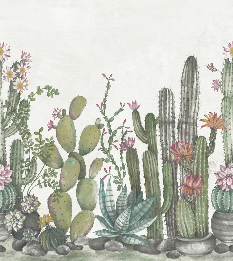 Playfull Cactus, Ivory Mural Wallpaper