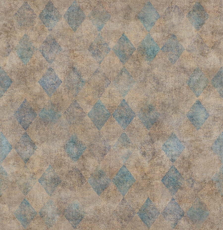 Small Patinated Diamonds Turquoise Mural Wallpaper