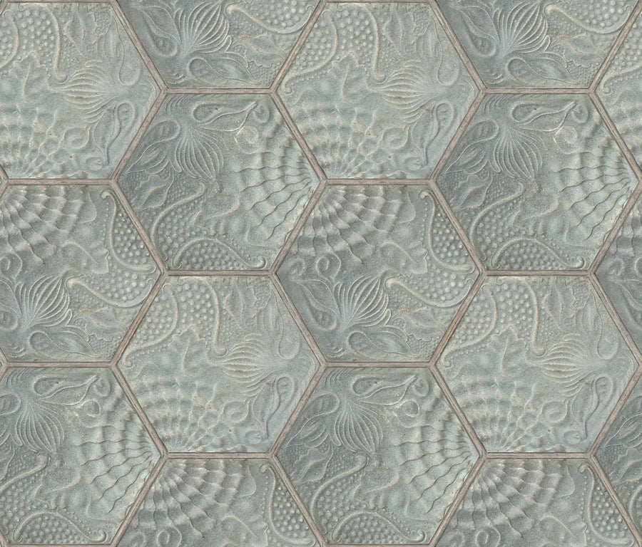 Hexagon Tiles Jade Mural Wallpaper