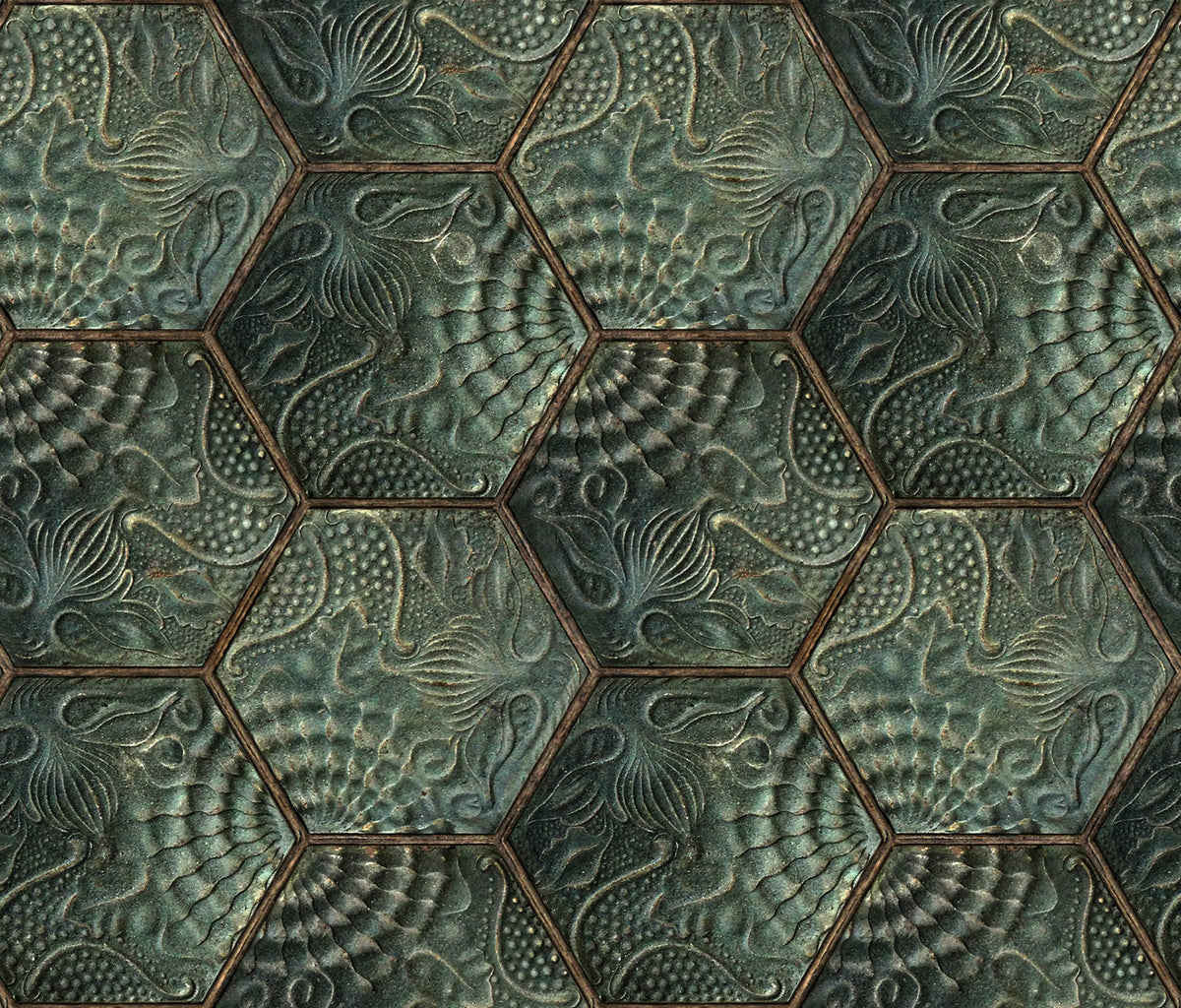 Hexagon Tiles Emerald Mural Wallpaper - pure wallpaper artwork
