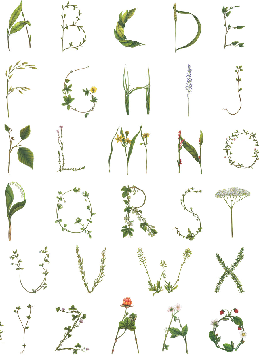 Floral Alphabet Mini Swedish Mural Wallpaper