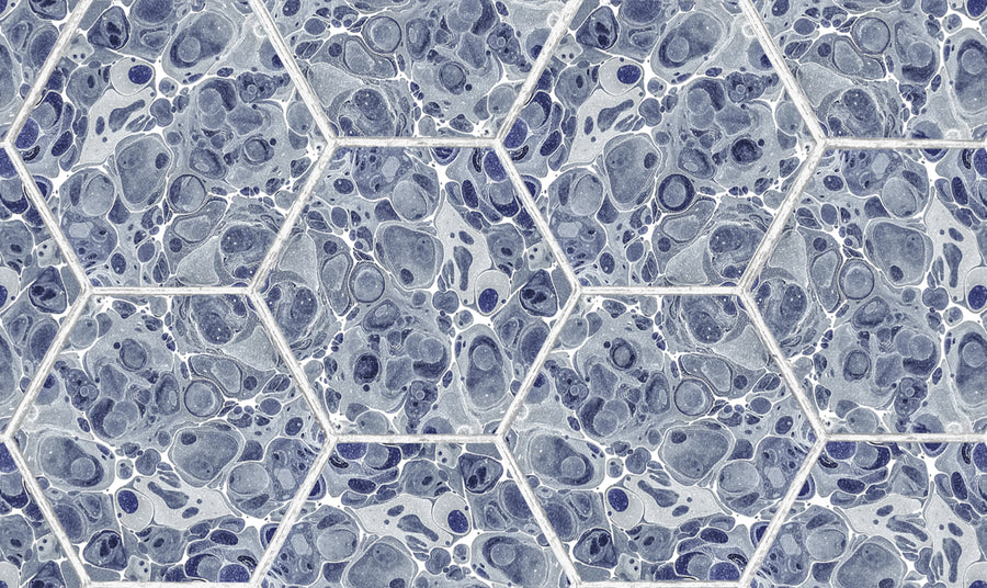 Marbled Hexagon Tiles, Dark Blue Mural Wallpaper