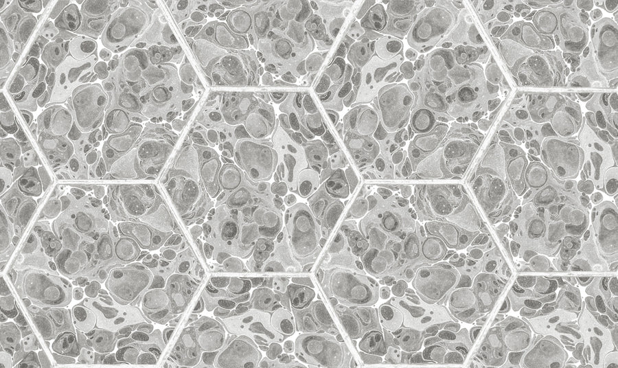 Marbled Hexagon Tiles, Gray Mural Wallpaper
