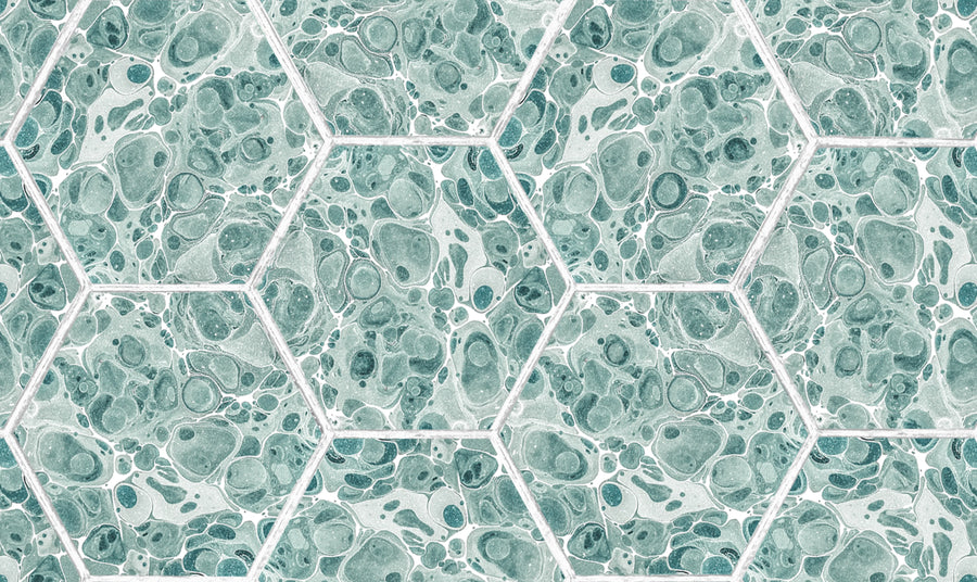 Marbled Hexagon Tiles, Green Mural Wallpaper