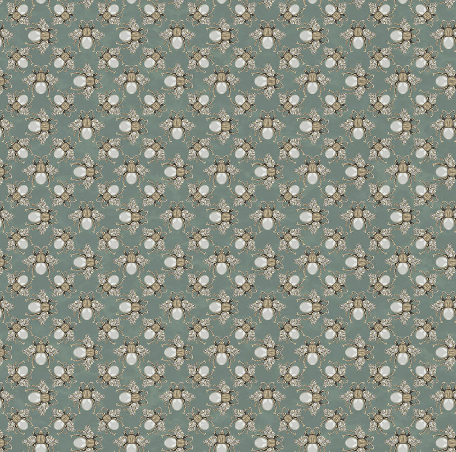 Small Jewel Wings, Emerald Green Mural Wallpaper