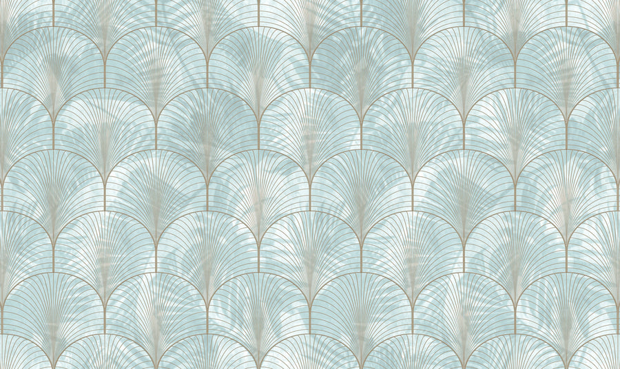 Art Deco Palms, Silver Mural Wallpaper