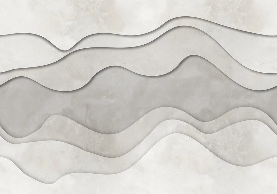 3D Wave, White Mural Wallpaper