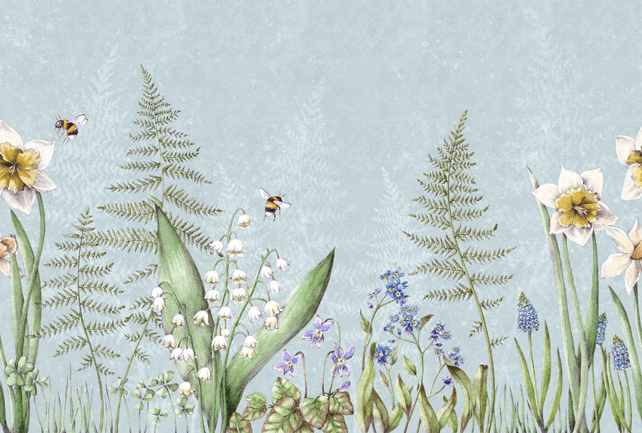 Bumblebee, Light Blue Mural Wallpaper