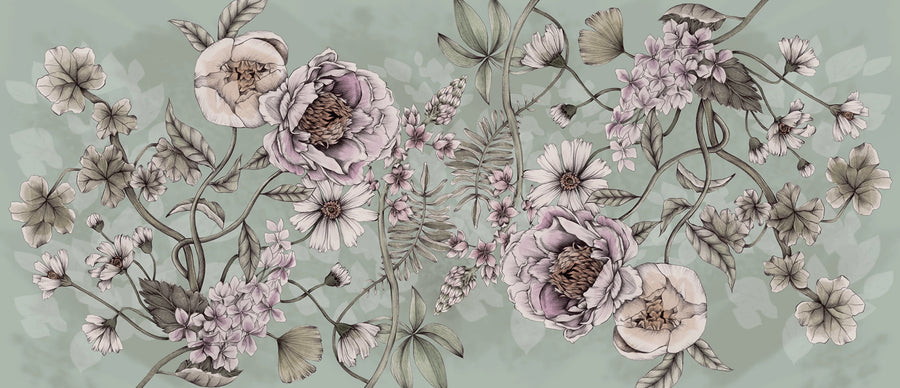 Spring Flower, Green Mural Wallpaper
