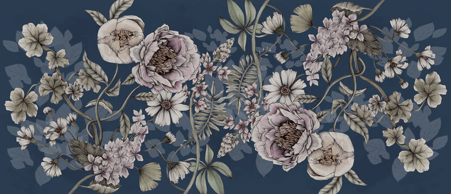 Spring Flower, Dark Blue Mural Wallpaper