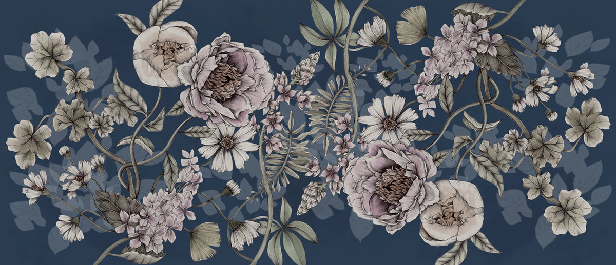 Spring Flower, Dark Blue Mural Wallpaper - pure wallpaper artwork