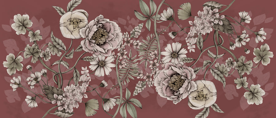 Spring Flower, Rust Mural Wallpaper