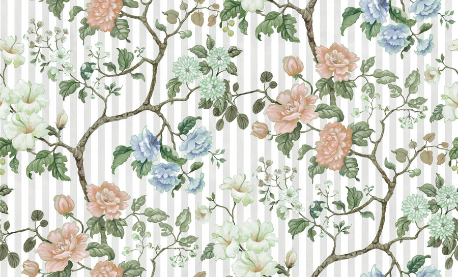 Rose Stripe, White Mural Wallpaper