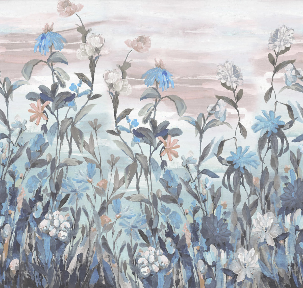 Misty Garden, Blue Mural Wallpaper - pure wallpaper artwork