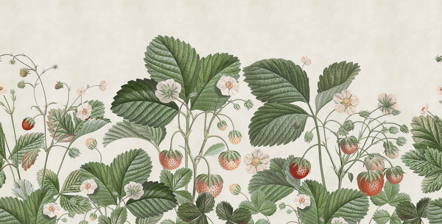 Wild Strawberries, Green Mural Wallpaper