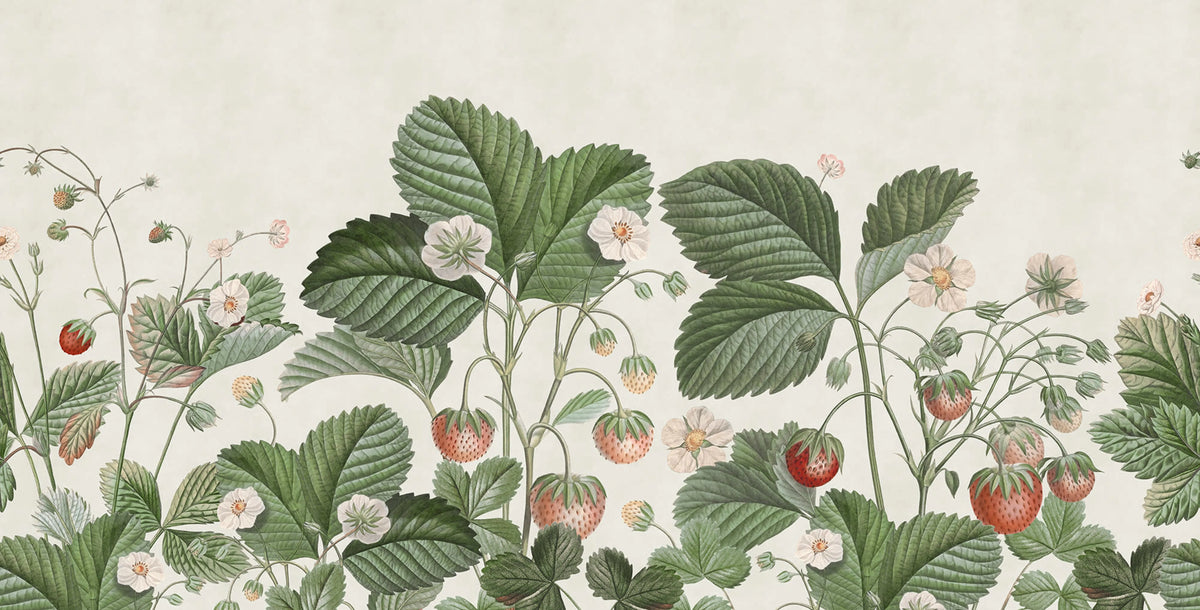 Wild Strawberries, Green Mural Wallpaper - pure wallpaper artwork
