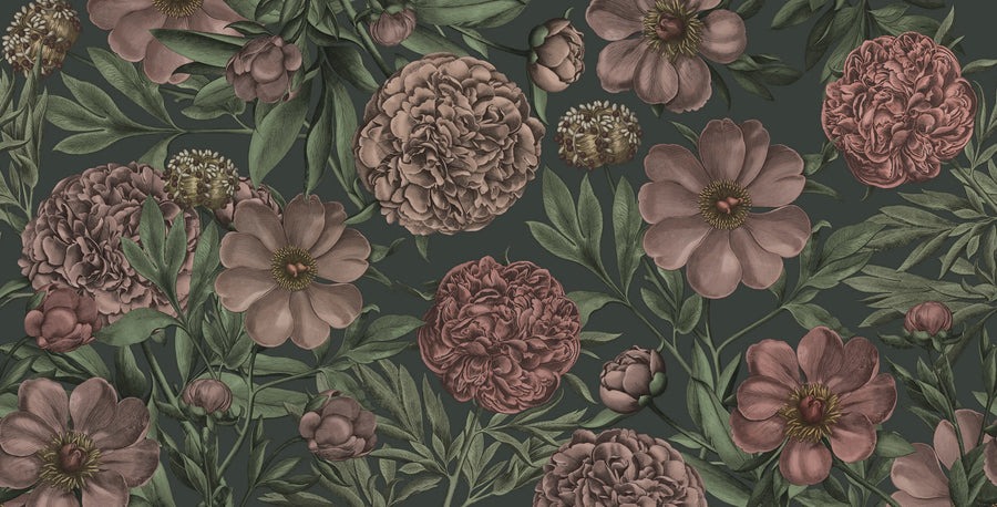 Peony Delight, Midnight Mural Wallpaper