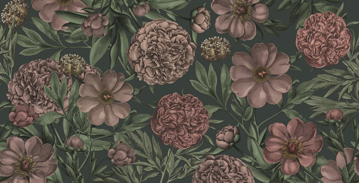 Peony Delight, Midnight Mural Wallpaper - pure wallpaper artwork
