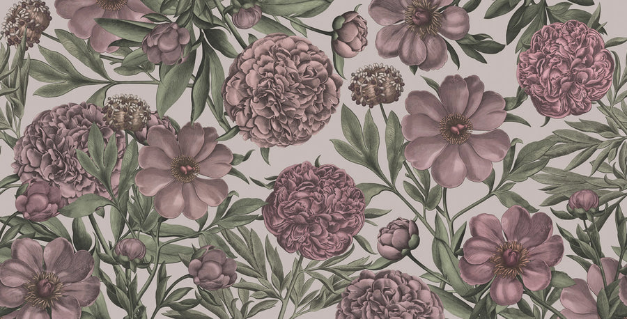 Peony Delight, Purple Mural Wallpaper