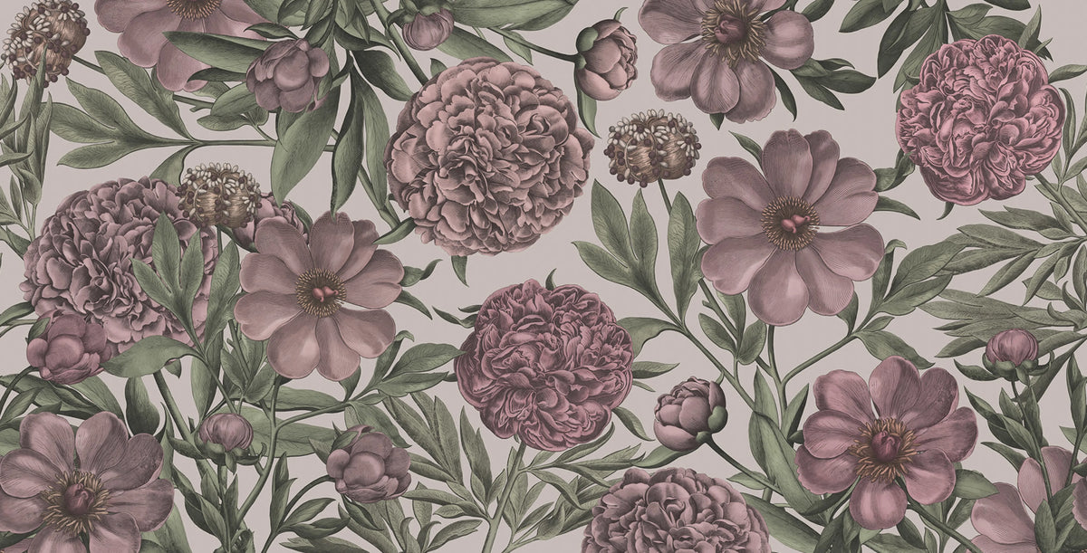 Peony Delight, Purple Mural Wallpaper - pure wallpaper artwork