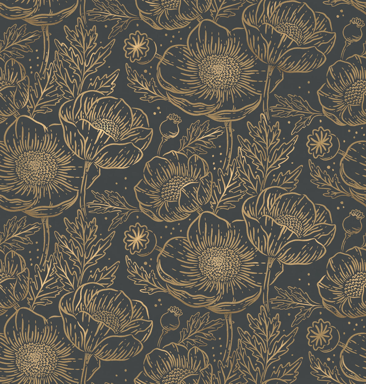 Golden Poppy, Midnight Mural Wallpaper - pure wallpaper artwork