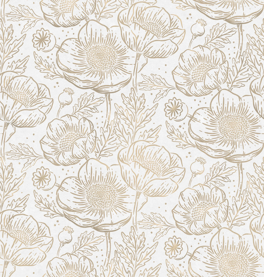 Golden Poppy, White Mural Wallpaper