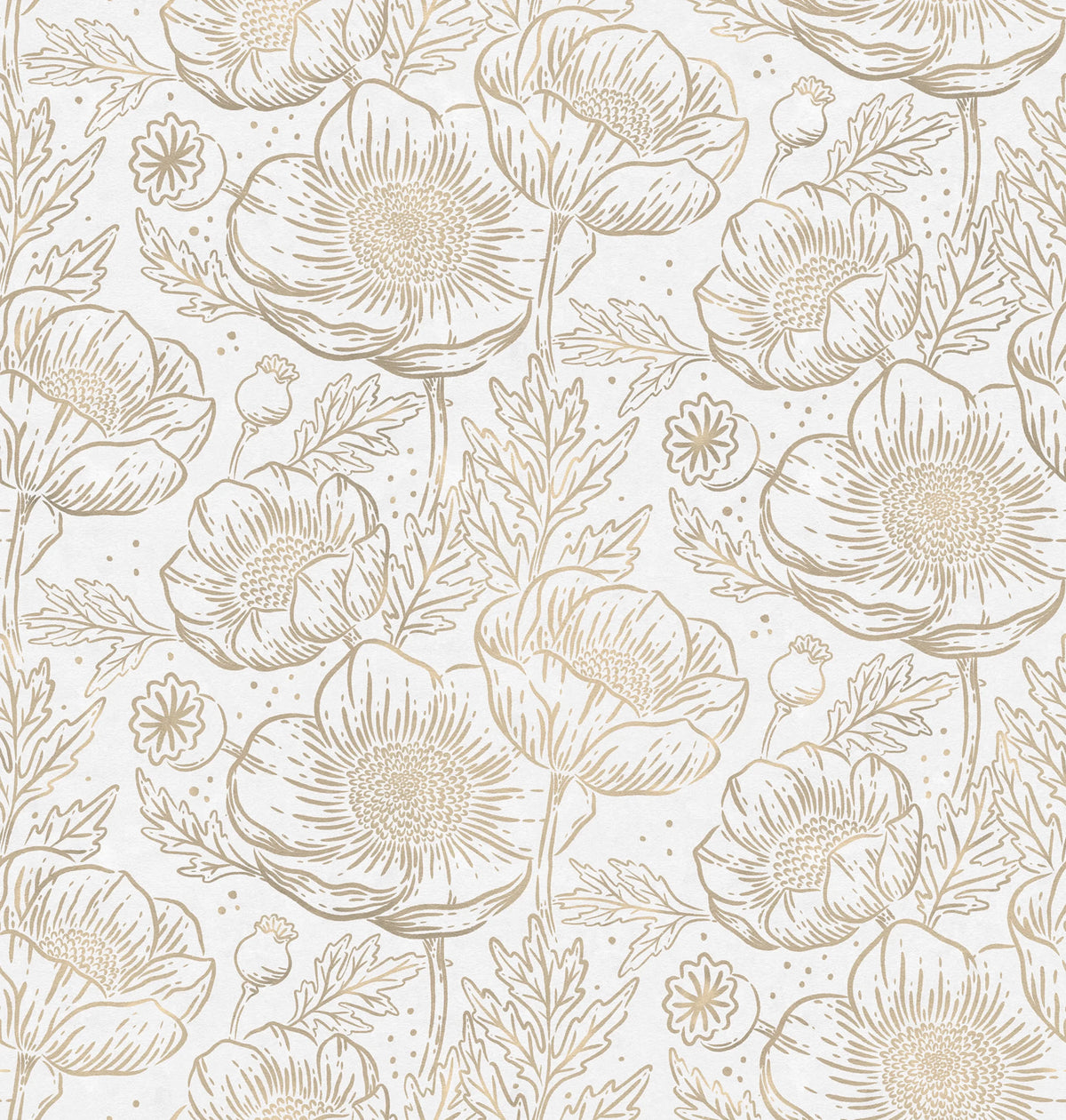 Golden Poppy, White Mural Wallpaper - pure wallpaper artwork
