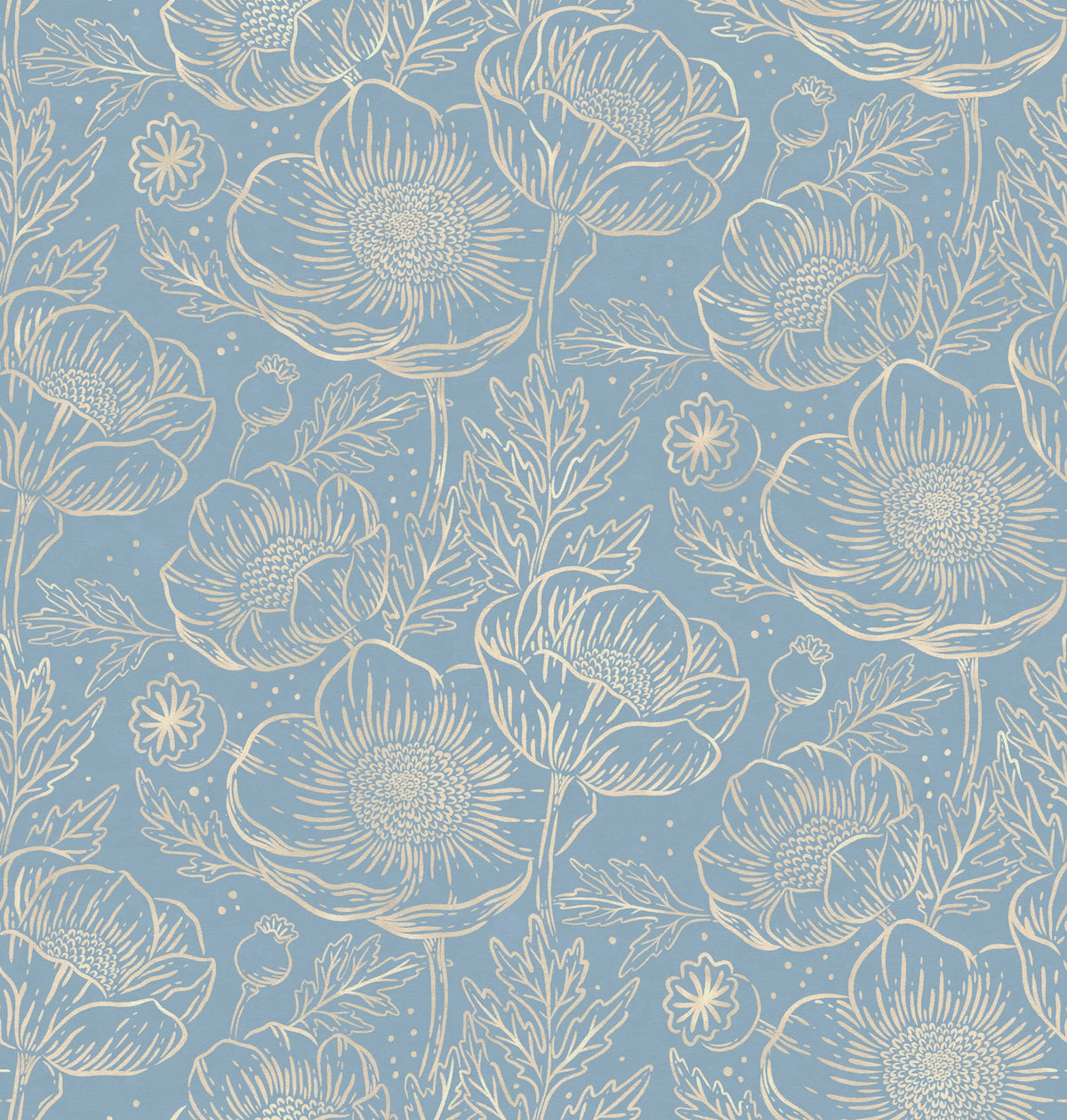 Golden Poppy, Baby Blue Mural Wallpaper - pure wallpaper artwork
