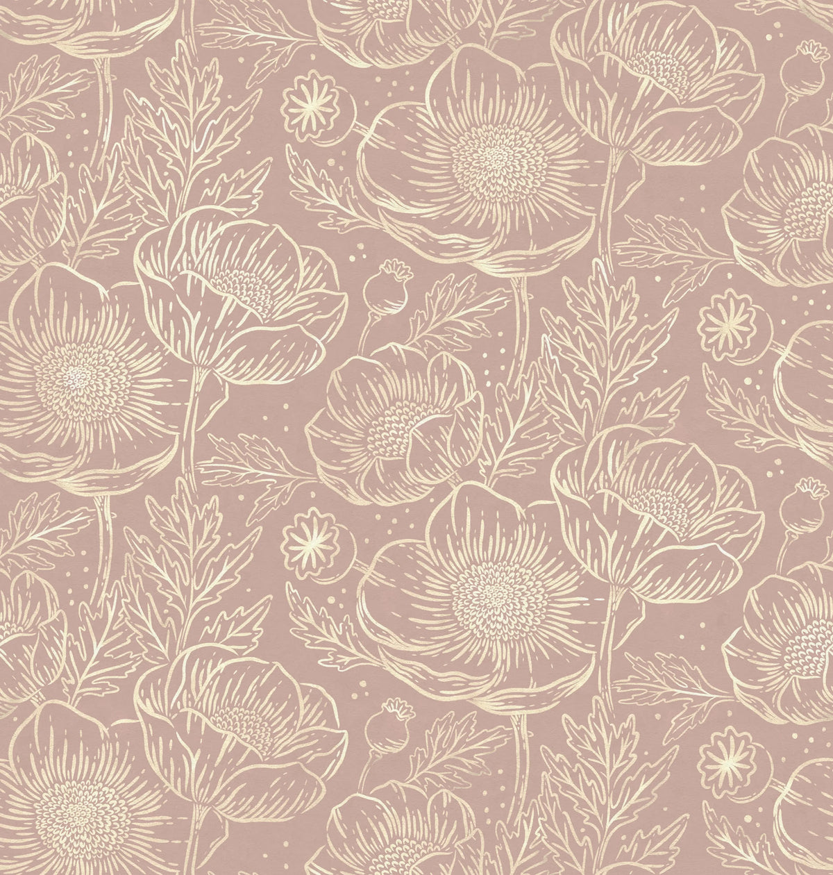 Golden Poppy, Dusty Pink Mural Wallpaper - pure wallpaper artwork