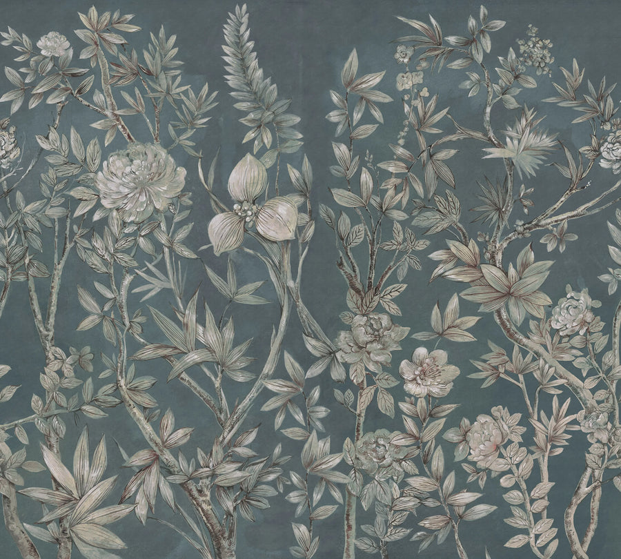 Silk Floral, Petrol Mural Wallpaper