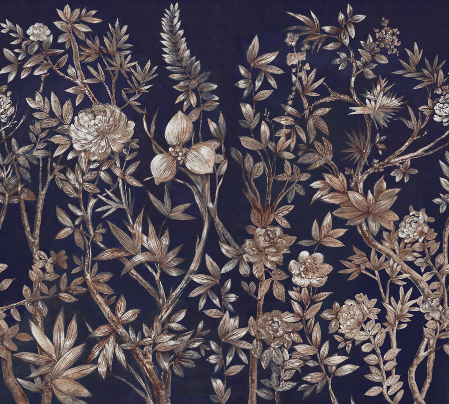 Silk Floral, Blue Mural Wallpaper