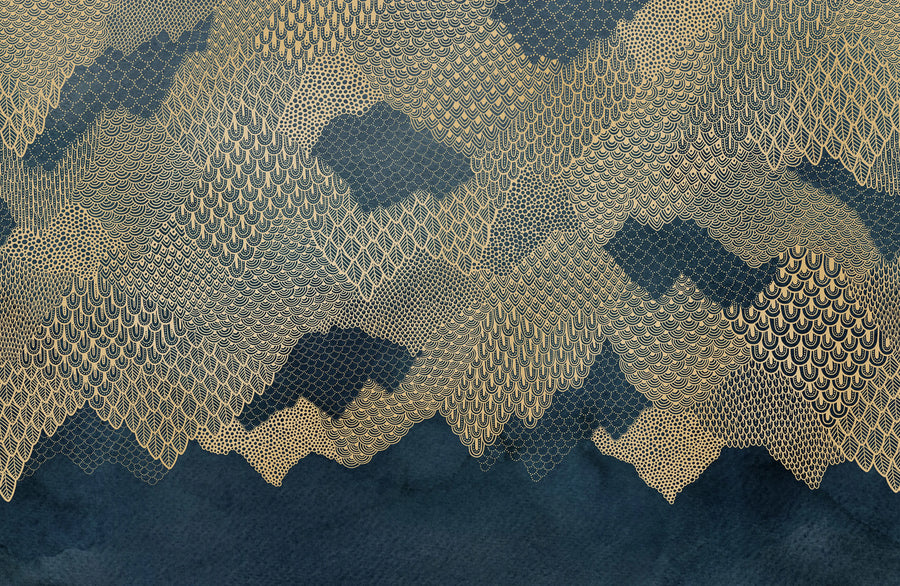 Golden Mountains, Dark Blue Mural Wallpaper
