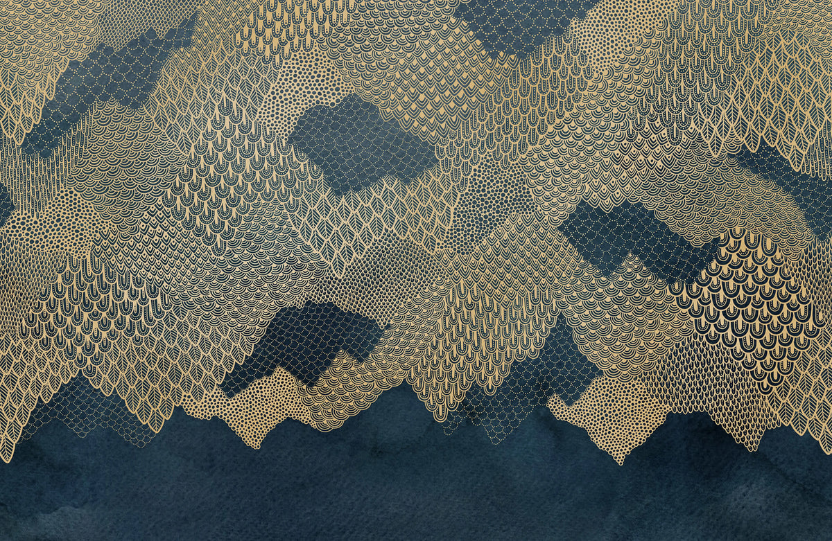 Golden Mountains, Dark Blue Mural Wallpaper - pure wallpaper artwork