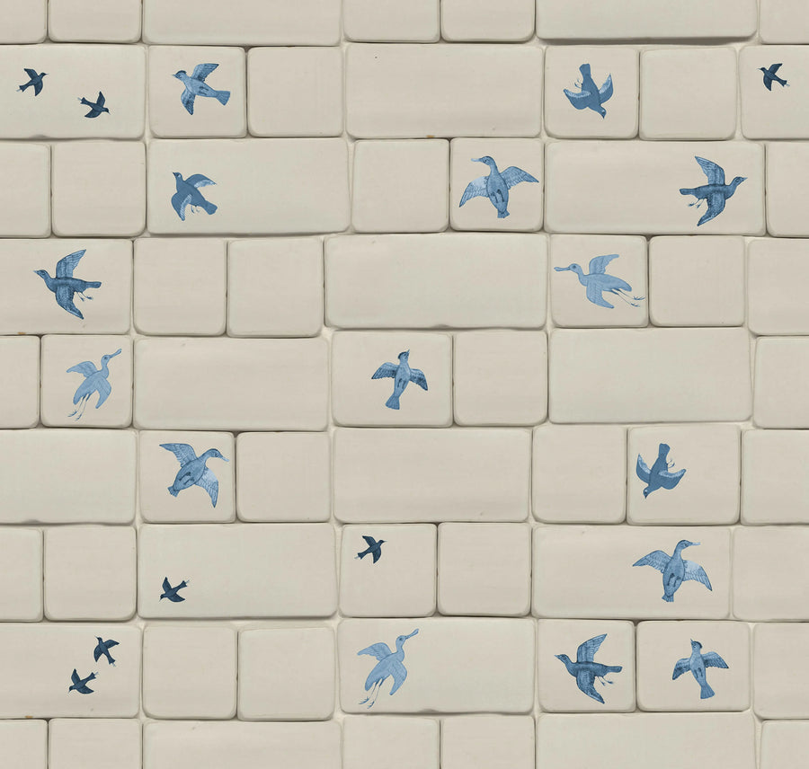 Flight of Tiles, Blue Mural Wallpaper