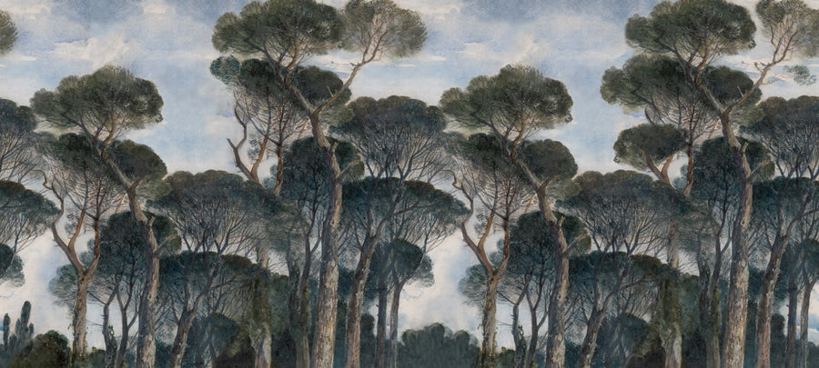 Umbrella Pines, Vintage Mural Wallpaper