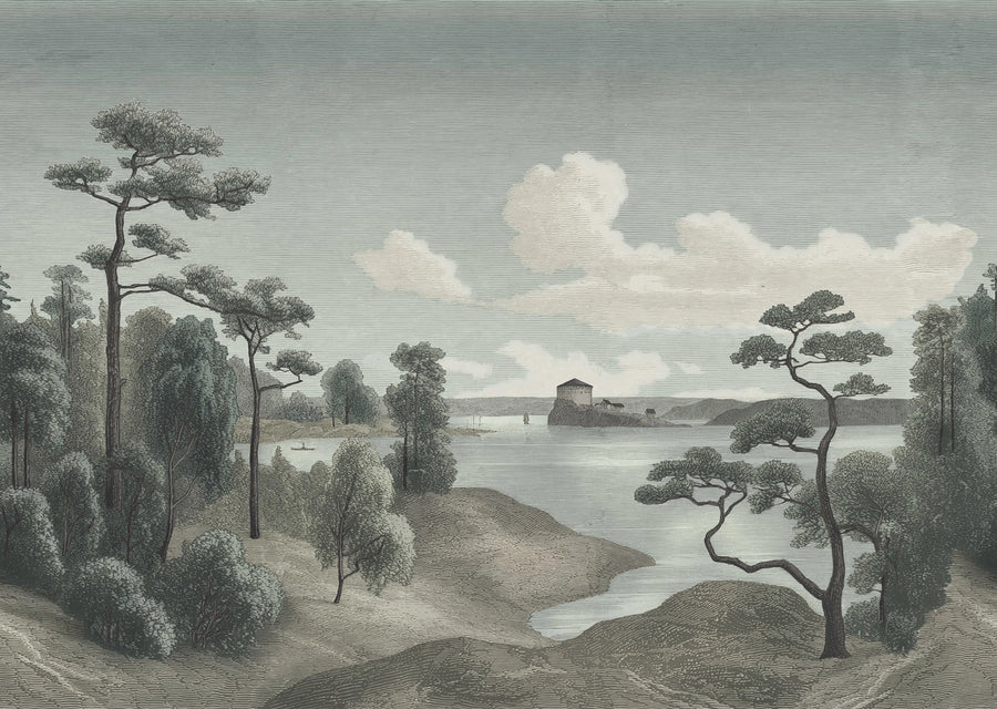 Lake View, Blue Mural Wallpaper