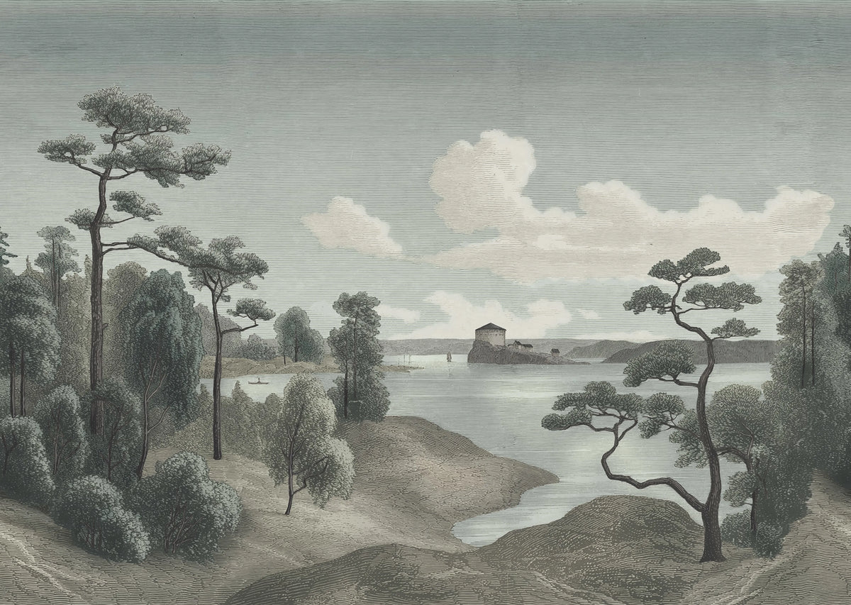 Lake View, Blue Mural Wallpaper - pure wallpaper artwork