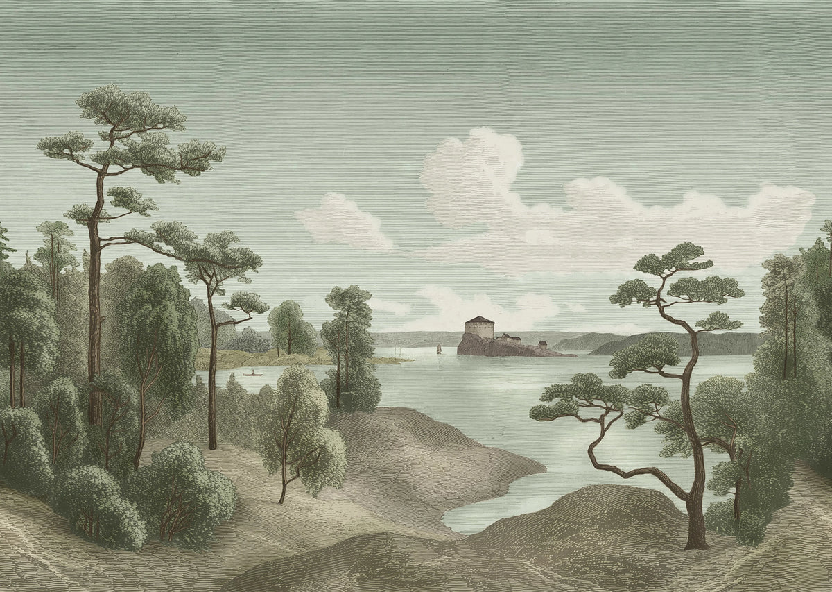 Lake View, Green Mural Wallpaper - pure wallpaper artwork