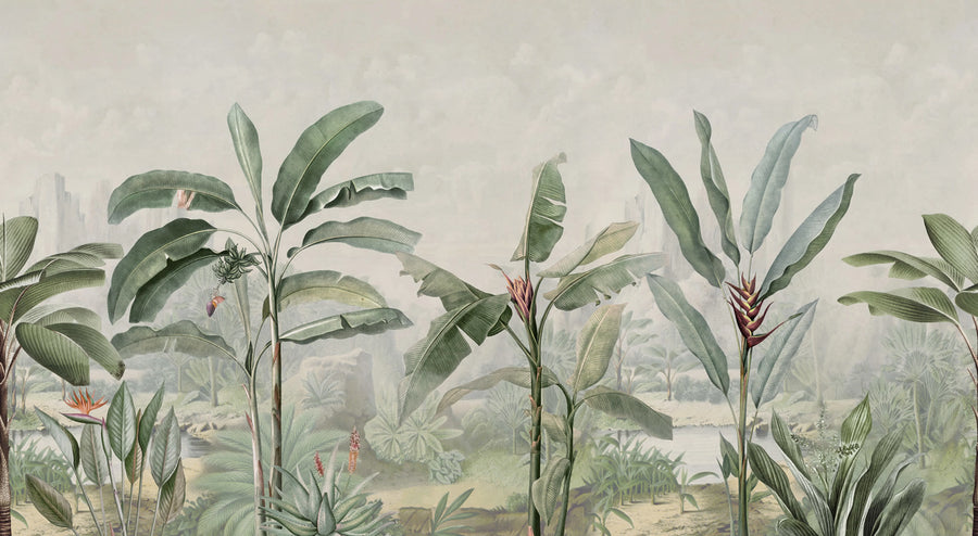 Tropical Palms, Vintage Mural Wallpaper