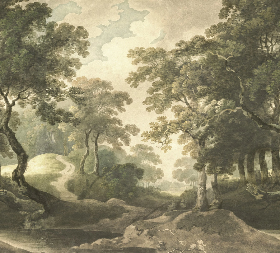 The Vintage Grove, Green Mural Wallpaper