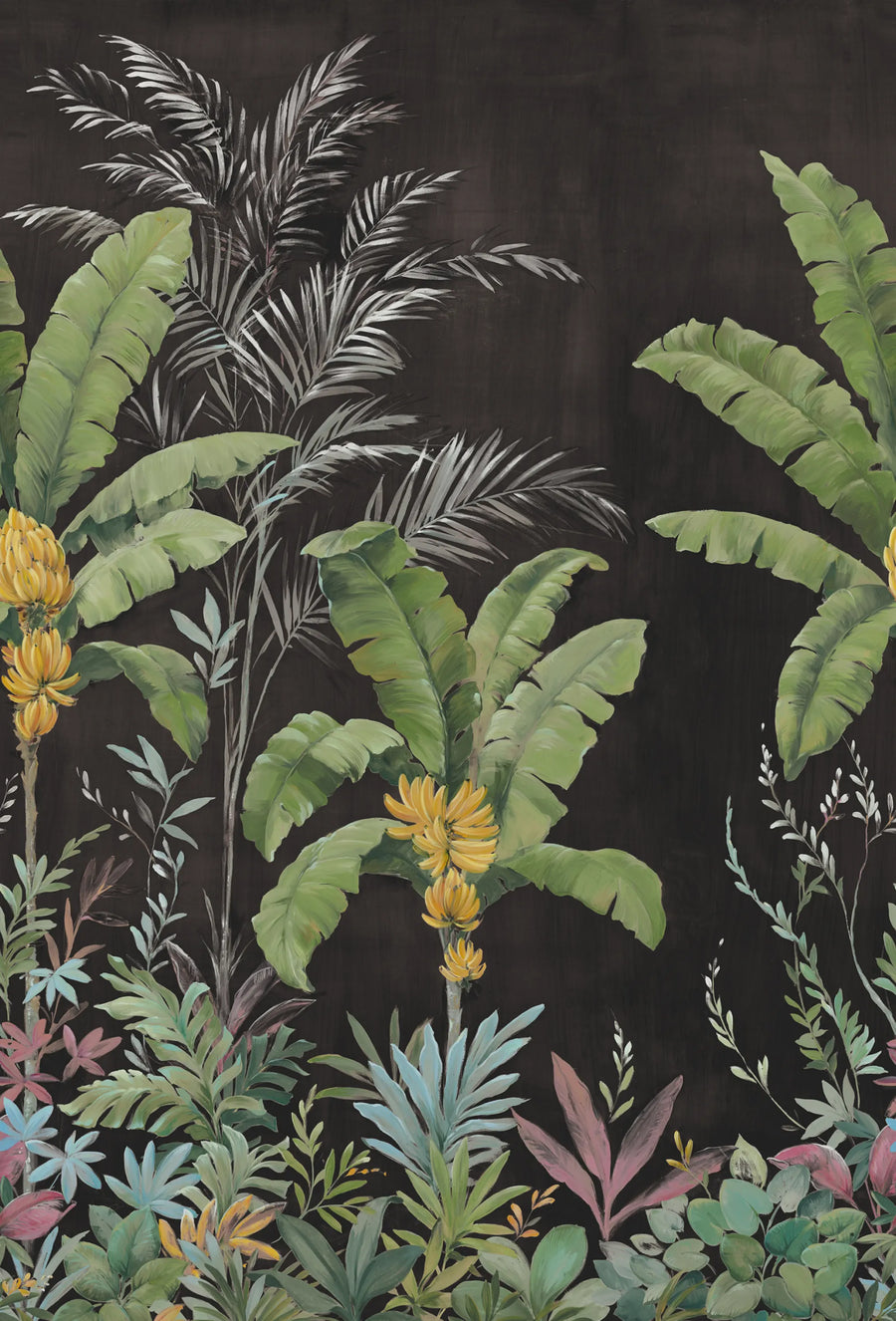 Banana Tree Jungle, Black Mural Wallpaper