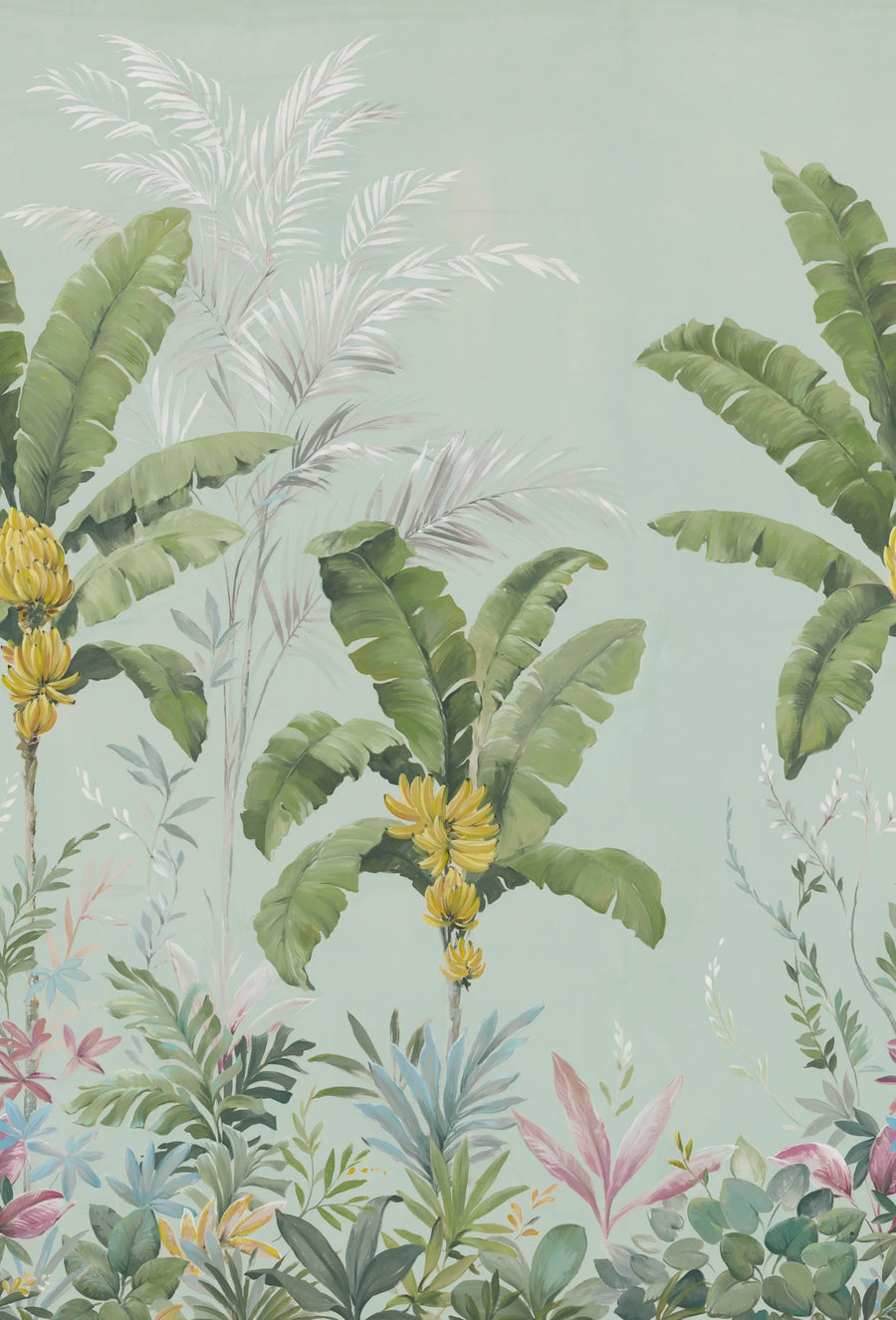Banana Tree Jungle, Light Blue Mural Wallpaper