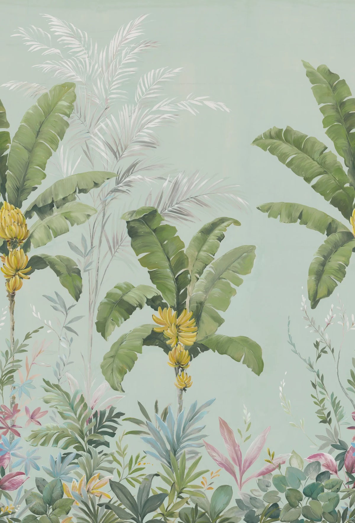 Banana Tree Jungle, Light Blue Mural Wallpaper - pure wallpaper artwork