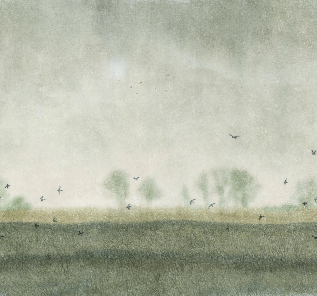 Scandinavian Landscape, Light Green Mural Wallpaper - pure wallpaper artwork