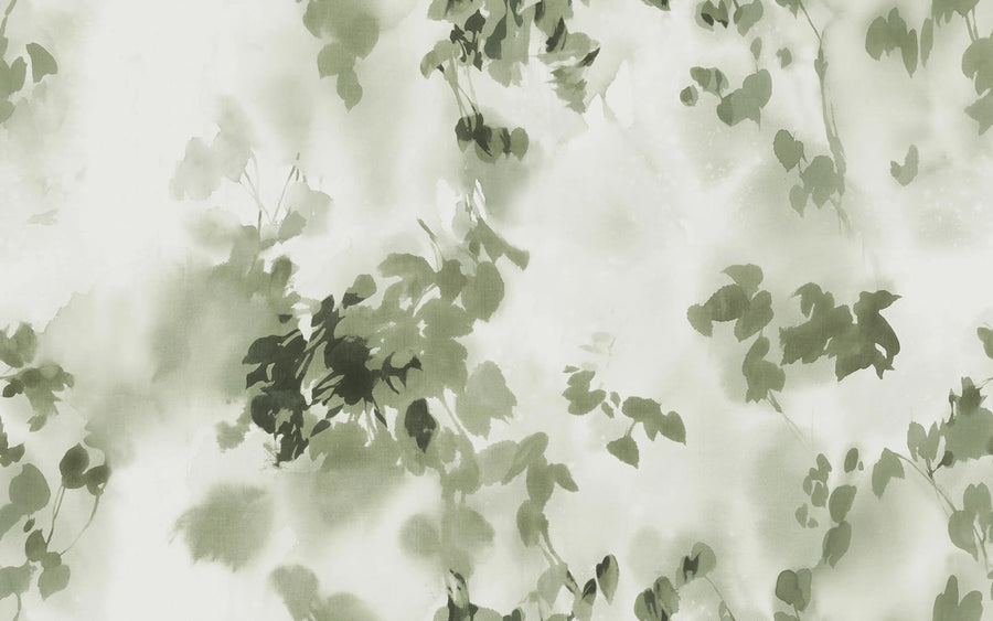 Hazy Leaves, Green Mural Wallpaper