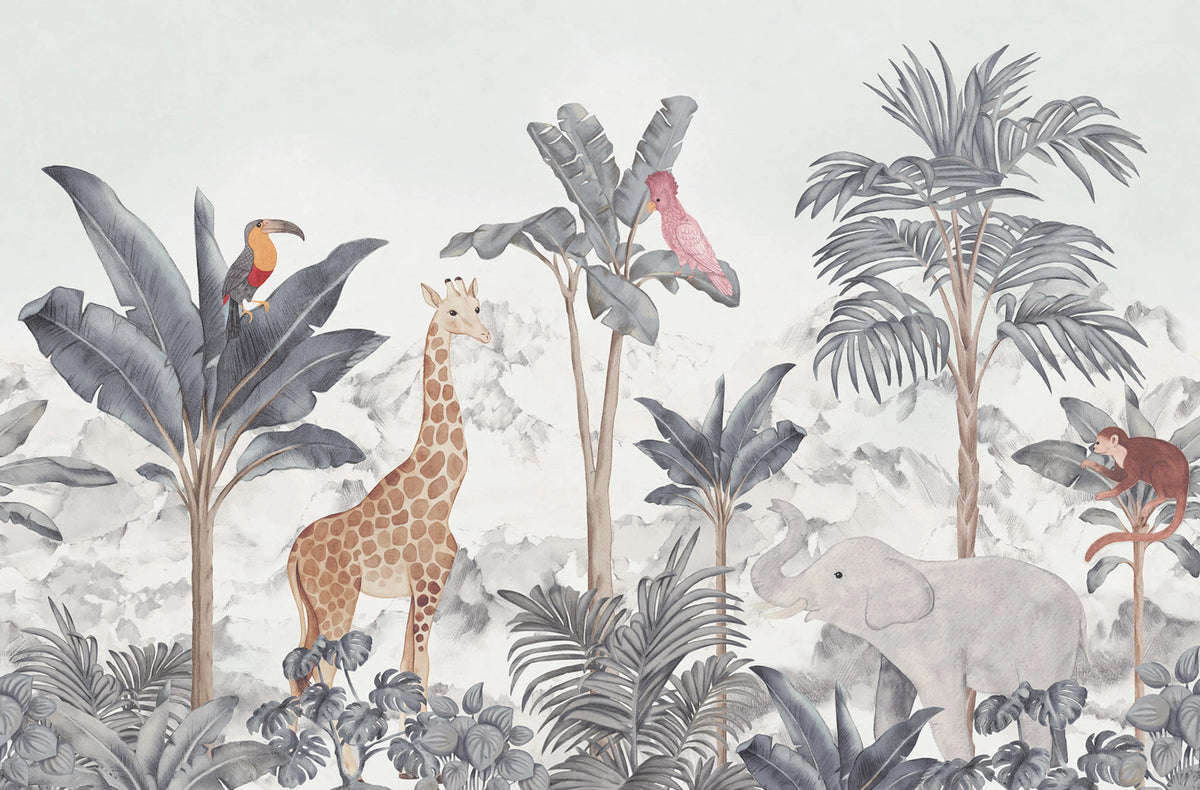 Friends of the jungle, Blue Mural Wallpaper - pure wallpaper artwork